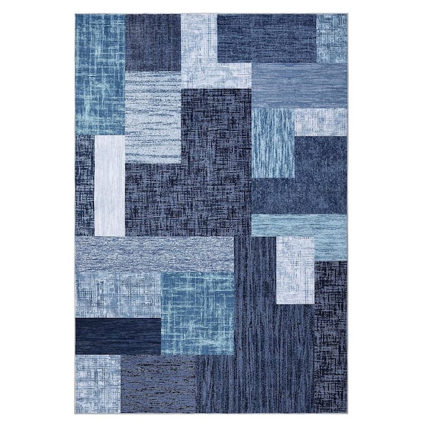 Garvee Modern Geometric Area Rug Living Room Decorative Rug Low Pile Non-slip Rug for Bedroom Kitchen Dining Room Blue 8X10ft