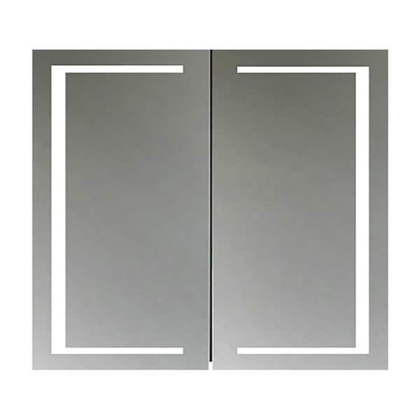Fresca Spazio 48-in x 36-in Lighted LED Fog Free Surface/Recessed Mount LED Lighting Mirror Mirrored Soft Close Medicine Cabinet with Outlet