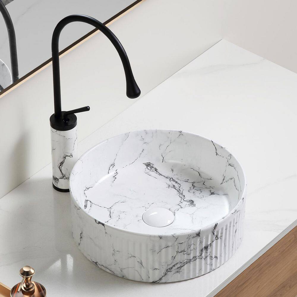 14.8 in. Vessel Round Bathroom Sink in White & Black Ceramic, Faucet and Drain Include price history on PriceWatchPro