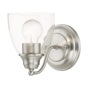Grandview 5.5 in. 1-Light Brushed Nickel Wall Sconce with Clear Glass