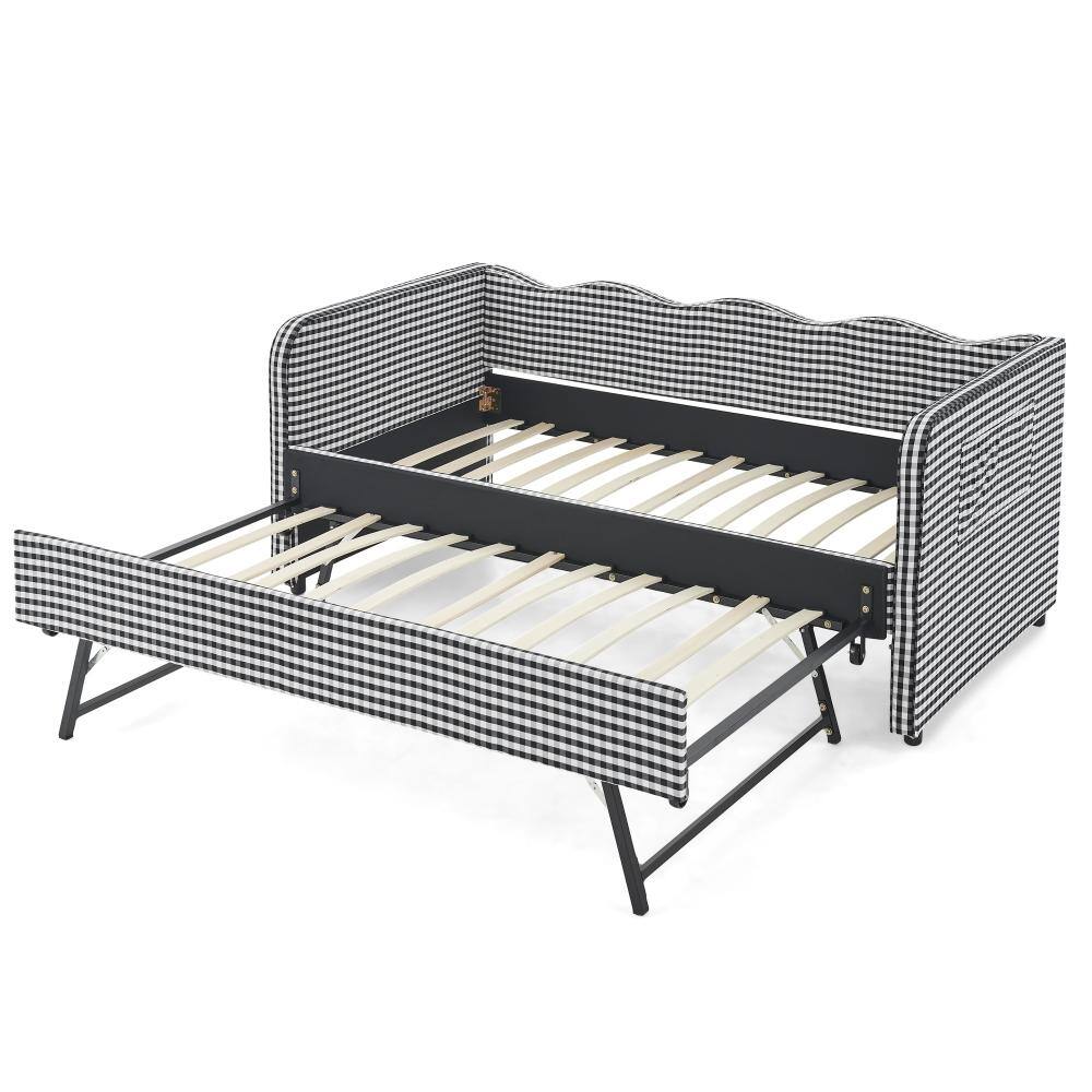 Black Gingham Twin Daybed with Pull-Out Trundle & Side Storage Pockets, 3-in-1 Convertible Sofa Bed for Small Spaces price history on PriceWatchPro