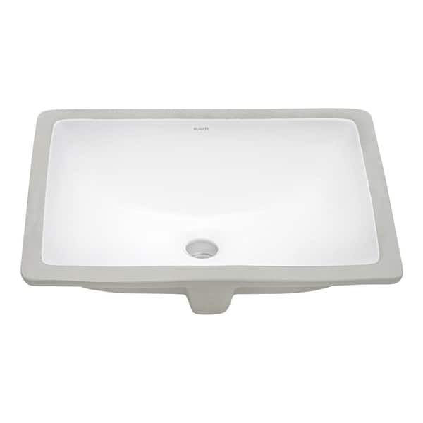 Krona 16 in. Undermount Rectangular Bathroom Vanity Sink in White Porcelain Ceramic with Overflow