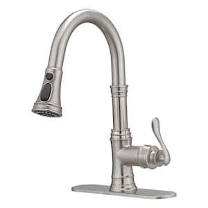 Single-Handle Pull-Down Sprayer 3 Spray High Arc Kitchen Faucet With Deck Plate in Brushed Nickel (Touch/Touchless)
