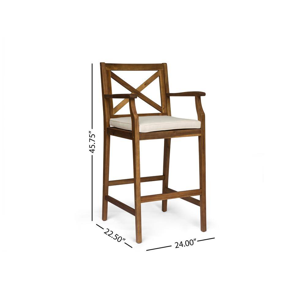 Teak Frame Bar Height Dining Chair with Cream Cushions