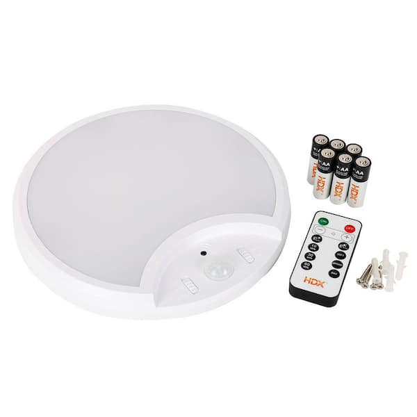 9 in. Round Matte White Flush Mount Ceiling LED Light, Battery Powered, 3000K-5000K CCT, Motion Sensor, with Remote