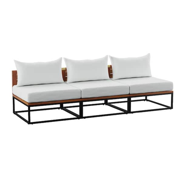 Southern Enterprises Taradale 90 in Armless Polyester Camelback Straight Sofa in White with Cushions