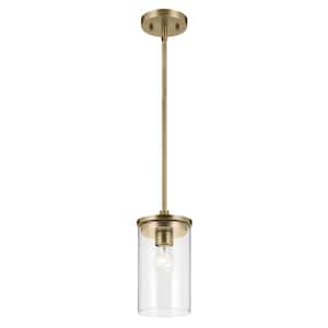 Crosby 1-Light Natural Brass Contemporary Shaded Kitchen Mini Pendant Light with Clear Glass