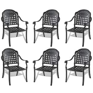 6-Pack Black Cast Aluminum Patio Outdoor Dining Chair with Random Color Cushions