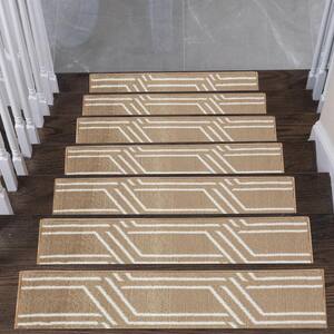 Plaza Collection Beige 9 in. x 28 in. Polypropylene Stair Tread Cover (Set of 13)