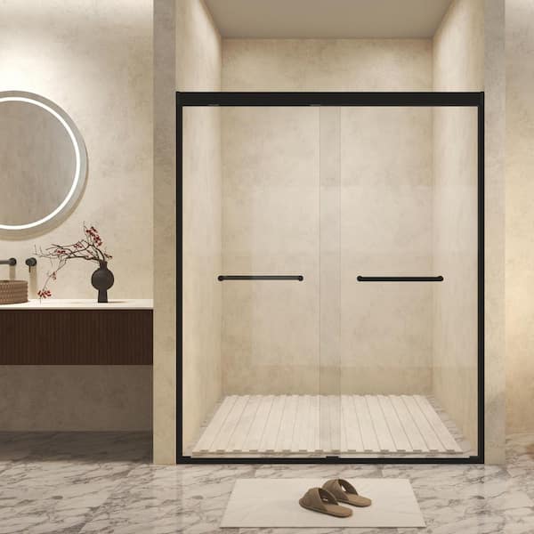 56-60 in. W x 72 in. H Double Sliding Frame Shower Door in Matte Black with 1/4 in. Clear Tempered Glass