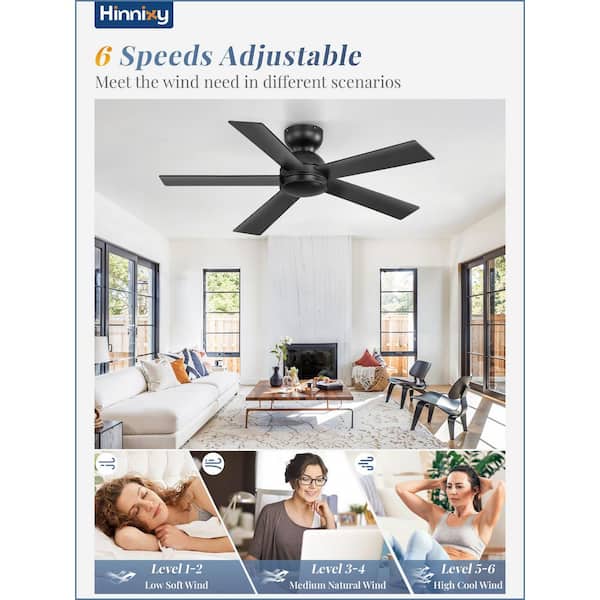 42 in. Flush Mount Indoor/Covered Outdoor Black Standard Powerful Ceiling Fan Without Light with Remote Control Included