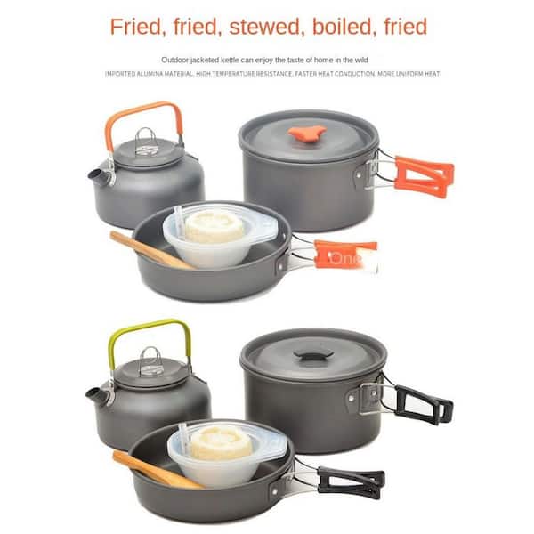 Afoxsos Outdoor Aluminum Camping Cookware Set Hiking Pot Pans Kit with Cutlery (8-Pieces)
