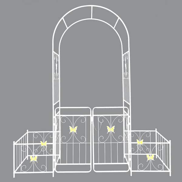Avex 79.5 in. W x 86.6 in. H Metal Garden Arch Outdoor Climbing Plants Support Rose Arch with Gate