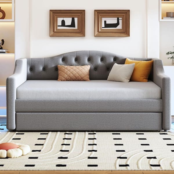 Gray Full Size Daybed with LED Belt and Trundle