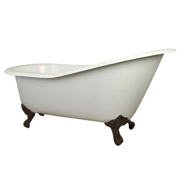 Aqua Eden 5 ft. Cast Iron Oil Rubbed Bronze Claw Foot Slipper Tub with 7 in. Deck Holes in White