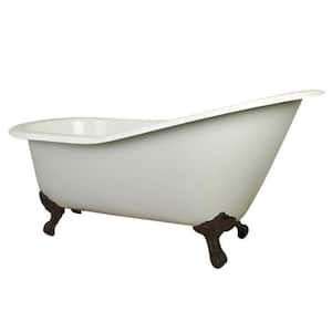 61 in. Cast Iron Oil Rubbed Bronze Slipper Clawfoot Bathtub with 7 in. Deck Holes in White