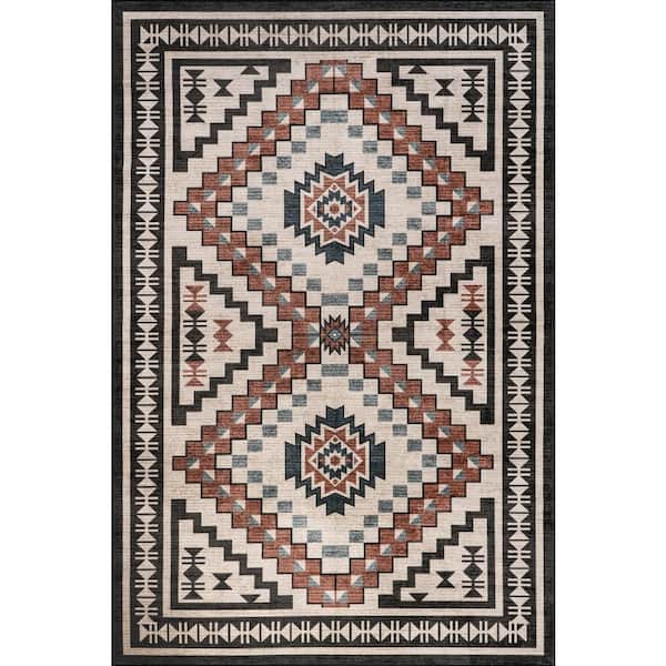 Violeta Timeless Medallion Spill Proof Washable Beige 8 ft. x 8 ft. Indoor Square Rug