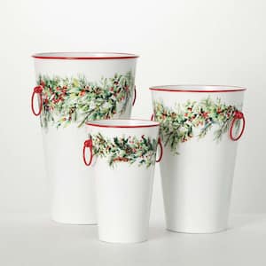 12 in., 15 in. and 18 in. Metal Christmas Vase Trio Set of 3, Multi-Color