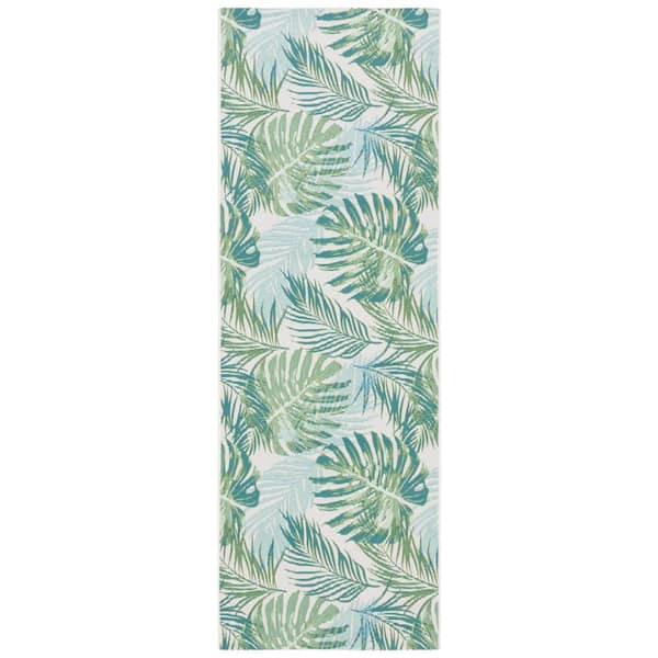 SAFAVIEH Barbados Green/Teal 3 ft. x 10 ft. Runner Floral Indoor/Outdoor Area Rug