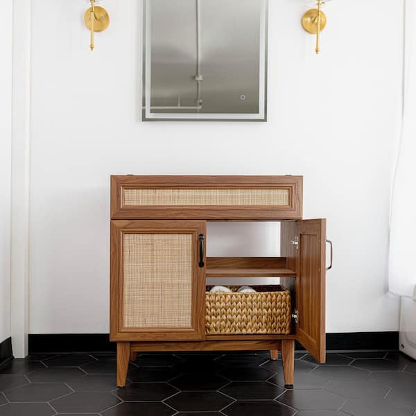 Javer 30 in. W x 18 in. D x 33 in. H Rattan 2-Shelf Bath Vanity Cabinet without Top (Sink Basin Not Included), Walnut