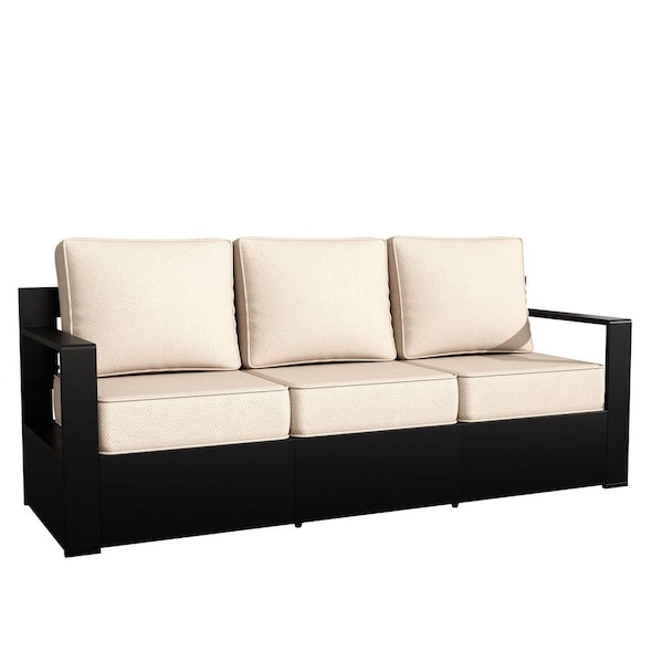 3-Seats Aluminum Outdoor Couch Patio Sofa with Deep Seating and Thick Beige Cushions
