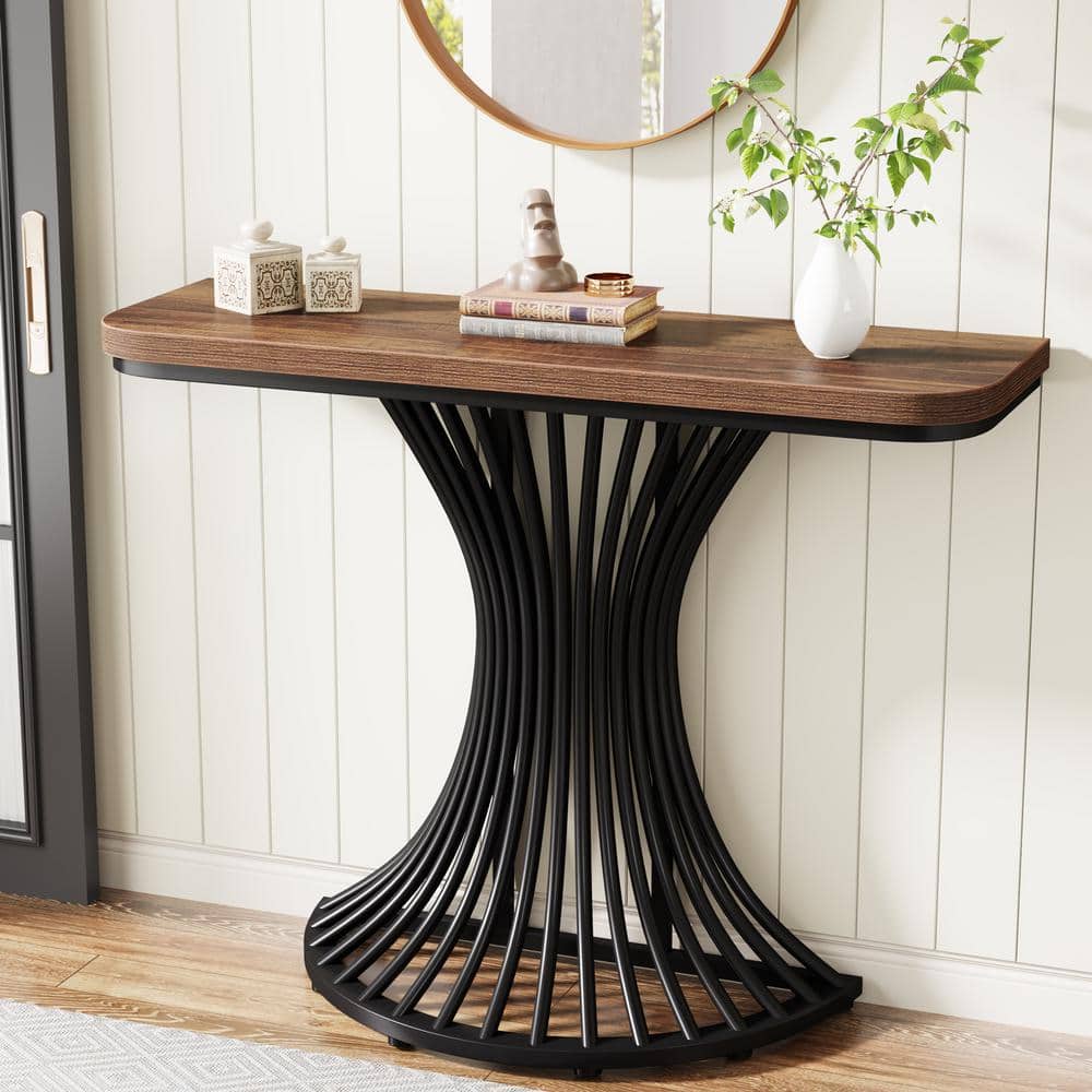 BYBLIGHT Turrella 39 in. Wood Rustic Brown Rectangle MDF Console Table ...