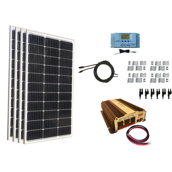 WindyNation 400-Watt Monocrystalline Solar Panel Kit with 30 Amp Solar Charge Controller Plus 1500-Watt Power Inverter
