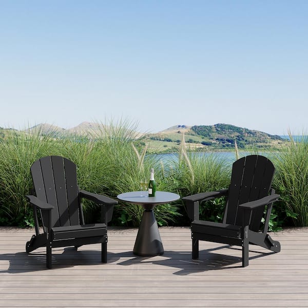 Laguna 2-Pack Fade Resistant Outdoor Patio HDPE Poly Plastic Classic Folding Adirondack Chairs in Black