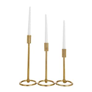 Gold Aluminum Tapered Candle Holder with Ring Bases (Set of 3)