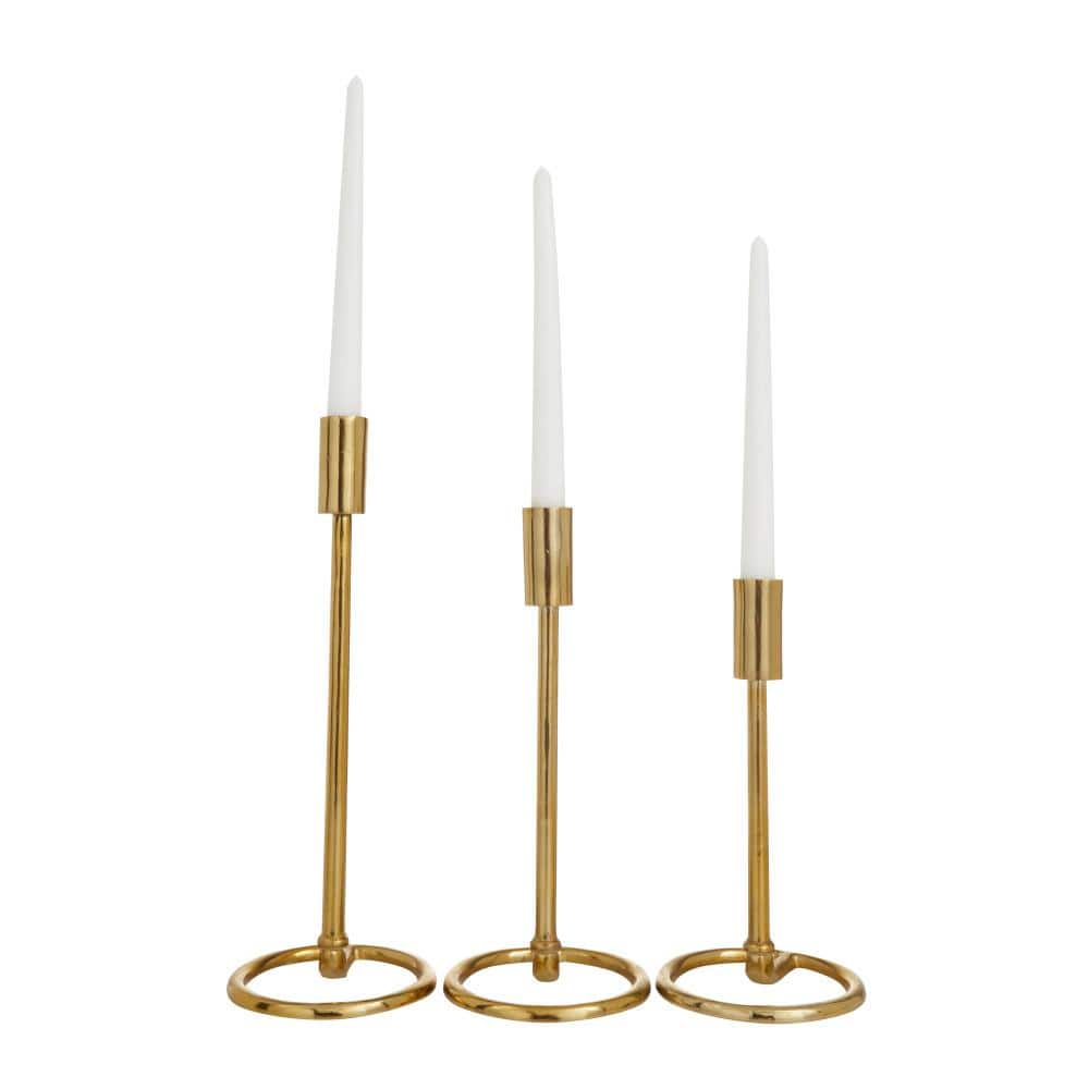 Contemporary Gold Aluminum 14" Triple Taper Candlestick Set