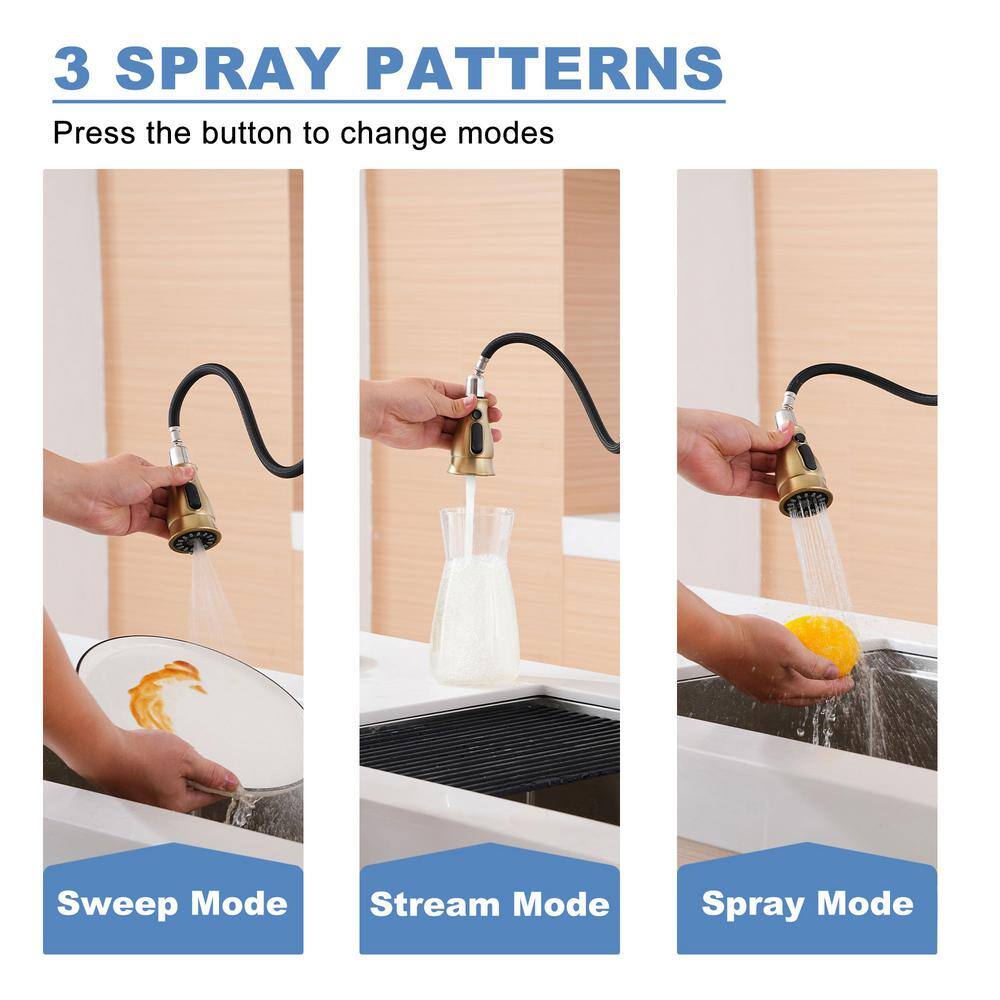 Brushed Gold Stainless Steel Pull Down Kitchen Faucet with Soap Dispenser