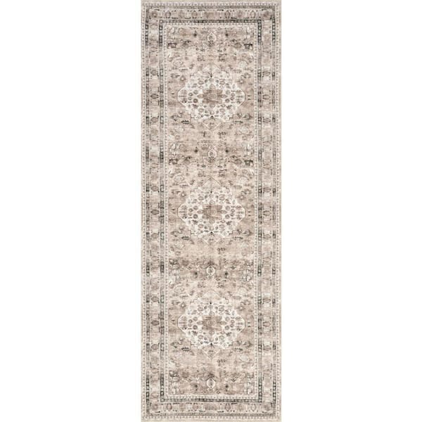 Keyara Spill Proof Washable Stone 3 ft. x 12 ft. Indoor Runner Rug
