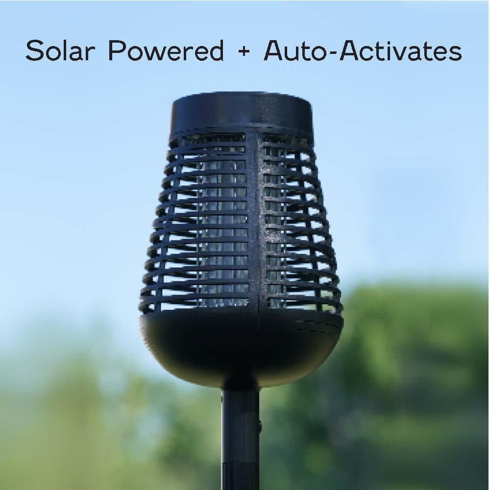 Black Solar Powered Outdoor Insect Killer Torch with LED Flame
