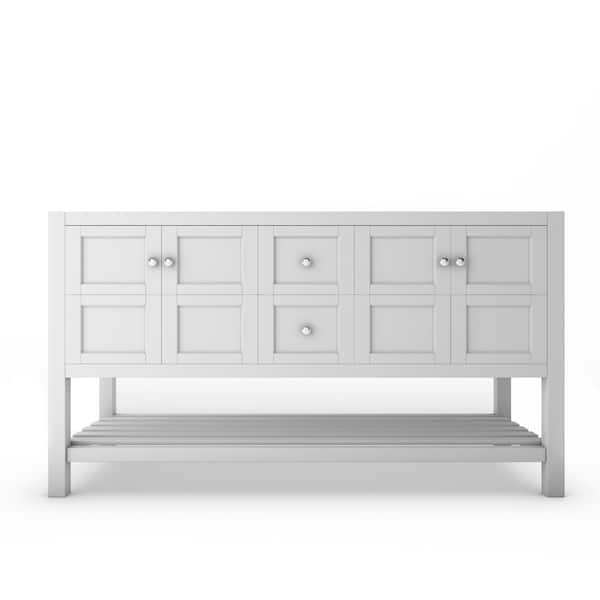 castellousa Alicia 59 in. W x 21.75 in. D x 32.75 in. H Bath Vanity Cabinet without Top in Matte White with Chrome Knobs