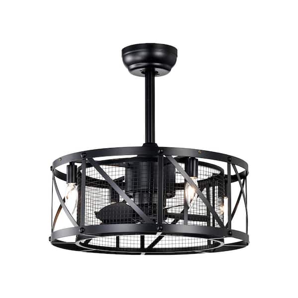 Sunpez 20 in. Indoor/Outdoor Black Industrial Style Cage Ceiling Fan with Remote Included and AC Reversible Motor