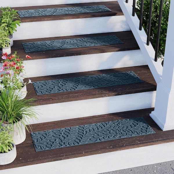 Waterhog Boxwood 8.5 in. x 30 in. PET Polyester Indoor Outdoor Stair Tread Cover (Set of 4) Bluestone