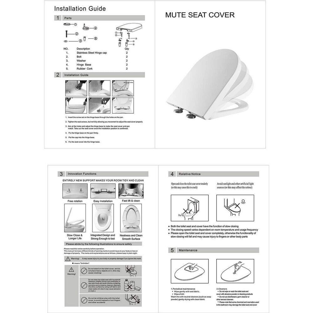 White Round Soft Close Toilet Seat with Stainless Steel Hinges