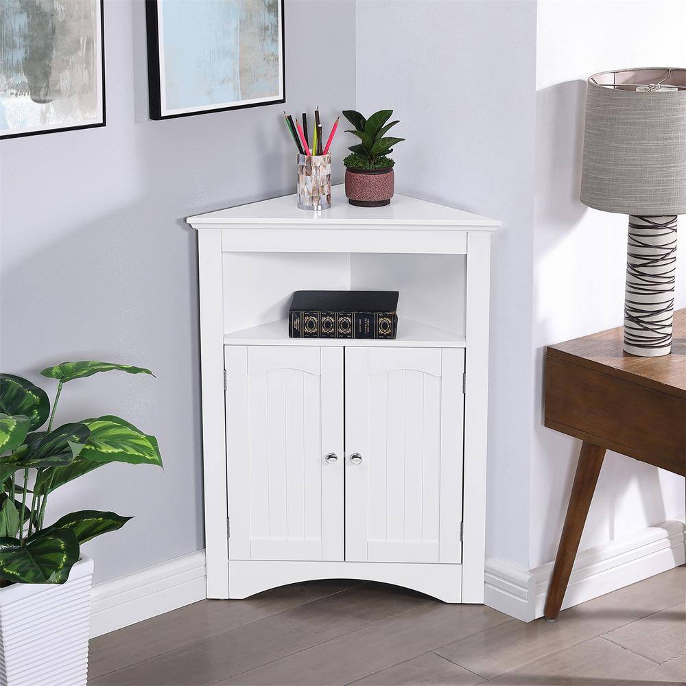 White Wood 32.3 in. H Storage Corner Cabinet with Shelves and Storage