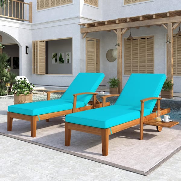 Patio Chaise Lounge Set, Outdoor Patio Wood Portable Extended Chaise Lounge  Chair Set with Foldable Tea Table, Outside Tanning Chairs Recliner Chair  for Balcony, Poolside, Garden, Dark Gray 