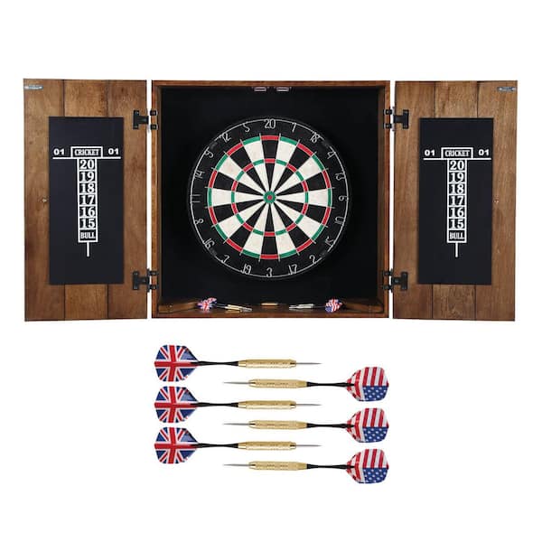Hathaway 25 in. Drifter Solid Wood Dart Board and Cabinet Set in Rustic Oak