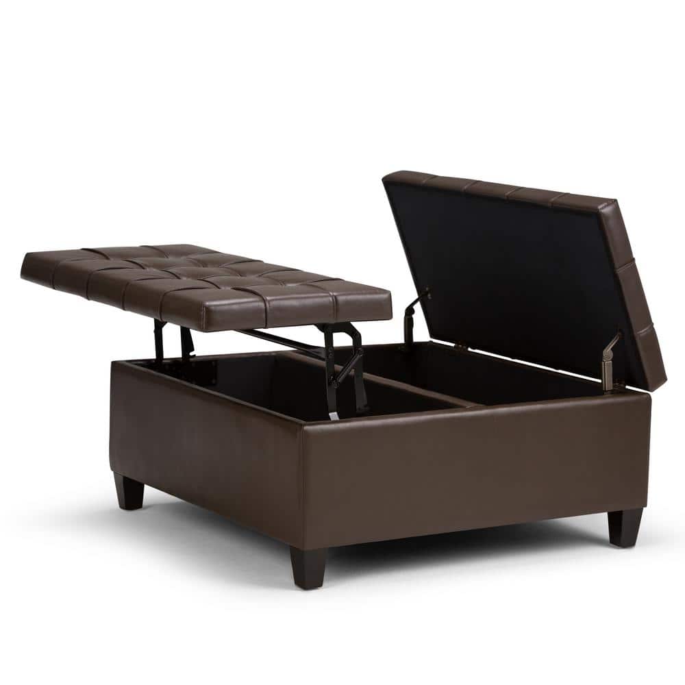 Chocolate Brown Tufted Faux Leather Cocktail Ottoman with Storage