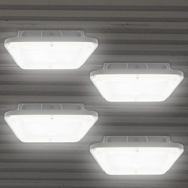 Gray Slim Integrated LED Garage Canopy Light, 3CCT, 60/80/100W, Up to 12000LM, 155° Beam, IP65, 120-277V Dimmable 4 Pack