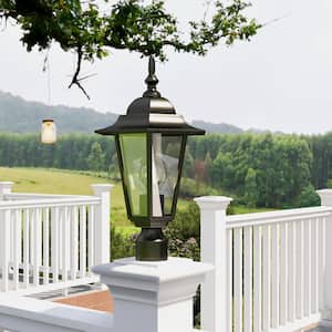 1-light Textured Black Outdoor Post Light with Clear Glass