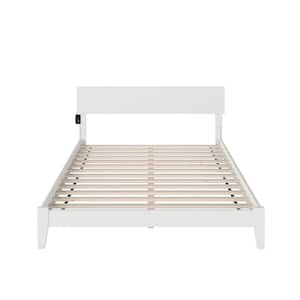 Orlando White King Solid Wood Frame Low Profile Platform Bed with Attachable USB Device Charger