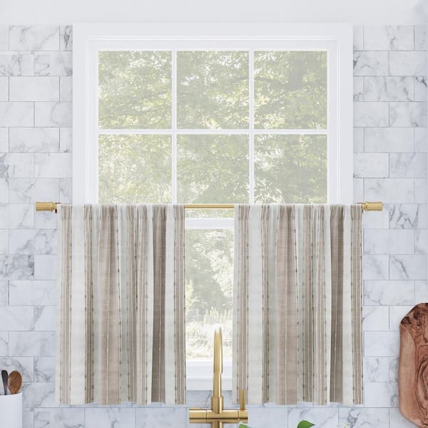 Sun Zero Cassidy Linen/White 52 in. W x 24 in. L Rod Pocket Light Filtering Curtain Tier Pair for Kitchens (Set of 2)
