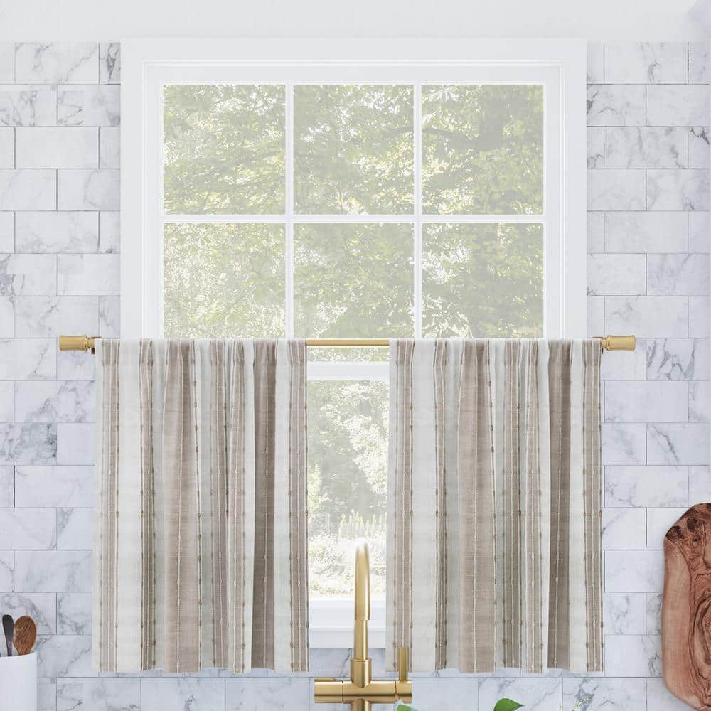 Linen and White Cotton Sheer Kitchen Curtain Tier Pair