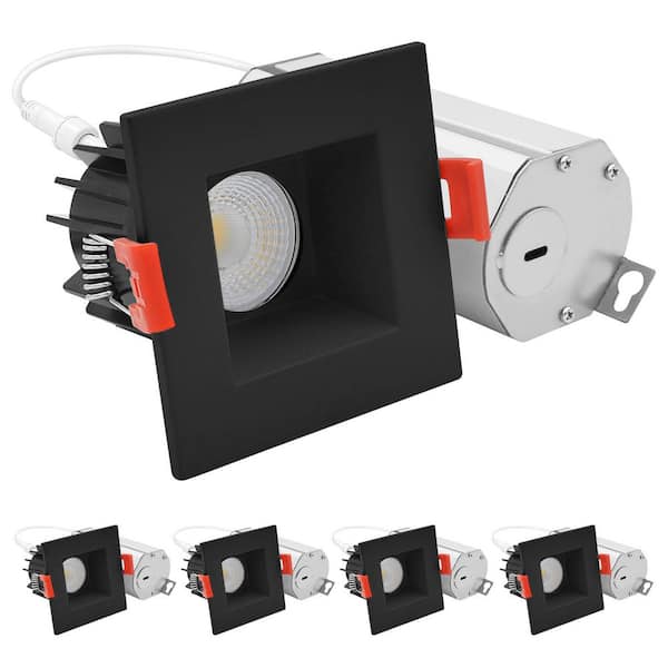 2 In. Integrated LED Square Recessed Spotlight + Interchangeable Black Trim, 8W 600LM, 5CCT, 60°, Twist N' Lock 4 Pack