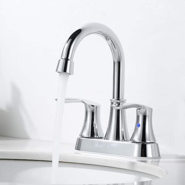 4 in. Centerset Double Handle High Arc Bathroom Faucet with Drain Kit and Cupc Supply lines Included in Polished Chrome