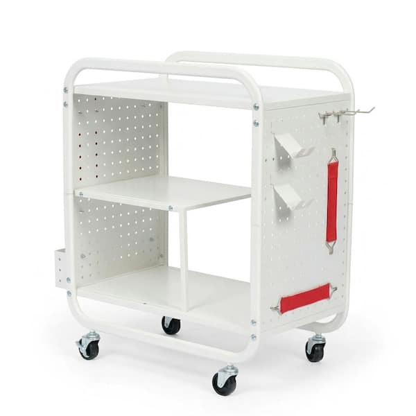 21.7 in. W x 12.6 in. D x 20.1 in. H White Metal 2-Shelf Gaming Station Organizer Rack with Controller and Headset Hooks