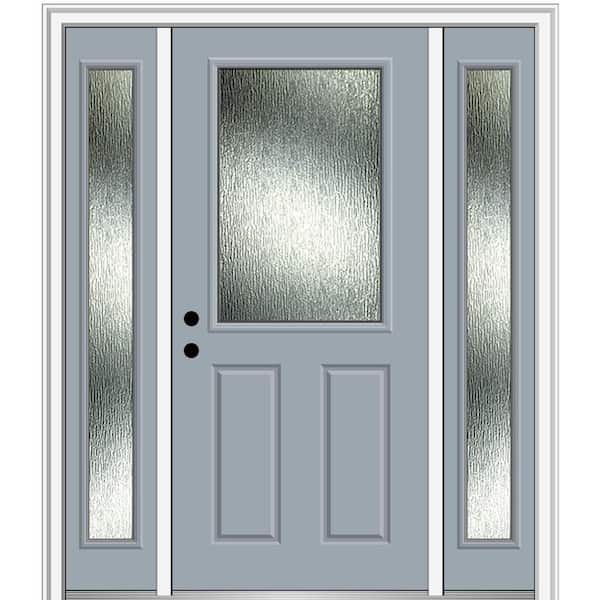 MMI Door Rain Glass 64.5 in. x 81.75 in. Right-Hand Inswing 1/2 Lite Painted Storm Cloud Prehung Front Door on 4-9/16 in. Frame